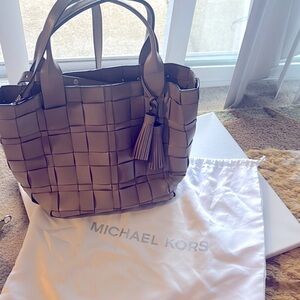 Michael Kors Taupe Woven Tote Bag